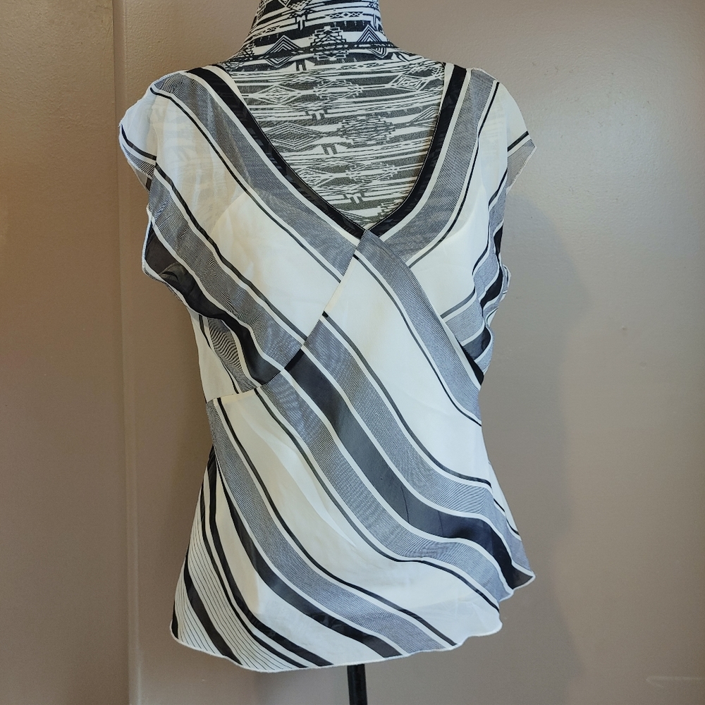 Striped silk flutter sleeve blouse with camisole